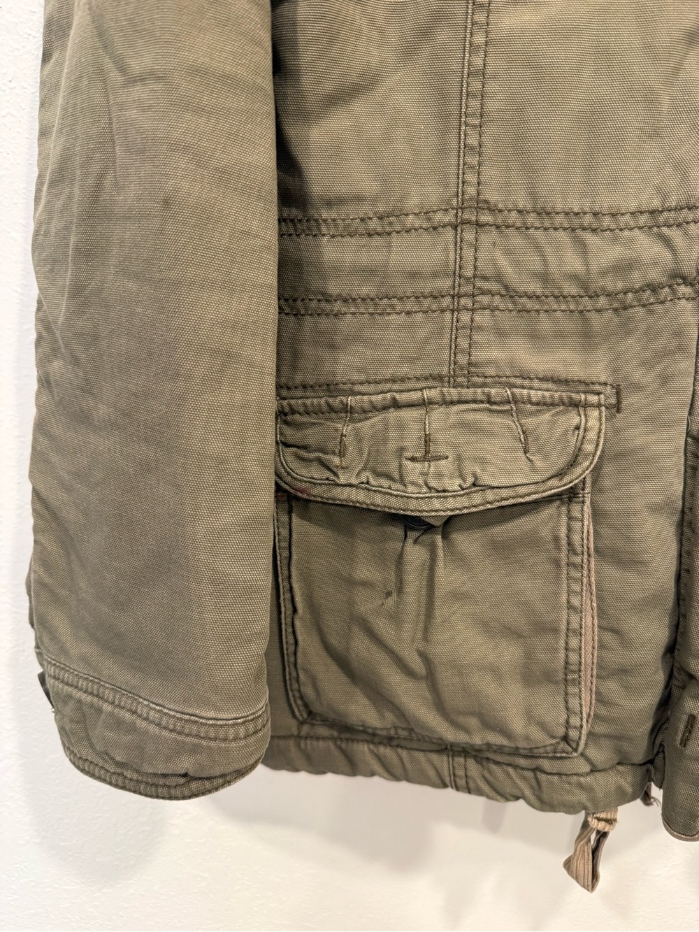Abercrombie & Fitch Vintage Y2K Olive Utility Jacket with Fur Hood - Picture 3 of 14